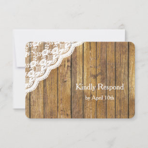 White Lace on Wood Wedding RSVP