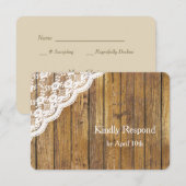 White Lace on Wood Wedding RSVP Kaartje (Voorkant / Achterkant)