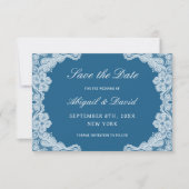 White Lace op Blue Wedding Save The Date (Voorkant)