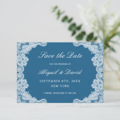White Lace op Blue Wedding Save The Date (Staand voorkant)