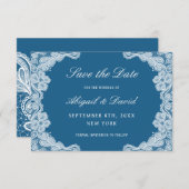 White Lace op Blue Wedding Save The Date (Voorkant / Achterkant)