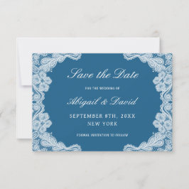 White Lace op Blue Wedding Save The Date