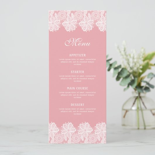 White Lace op Roze Classic Menu (Staand voorkant)