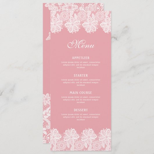 White Lace op Roze Classic Menu (Voorkant / Achterkant)