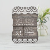 White Lace op Rustic Brown Wood Sweet 16 Party Kaart (Staand voorkant)