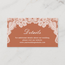 White Lace op Terracotta Wedding Details Website Informatiekaartje