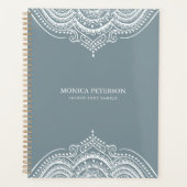 White Lace Paisley Mandala op Blue-Grey Planner (Voorkant)