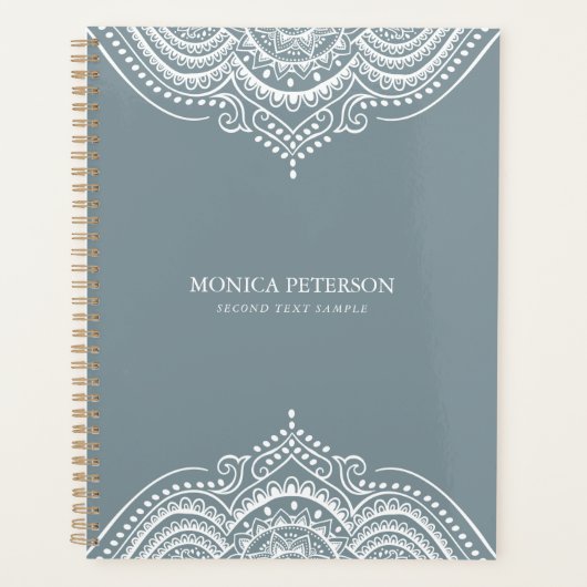 White Lace Paisley Mandala op Blue-Grey Planner (Voorkant)
