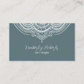 White Lace Paisley Mandala op Blue-Grey Visitekaartje (Voorkant)