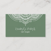 White Lace Paisley Mandala over Olive Green Busine Visitekaartje (Voorkant)