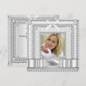 White Lace Pearl Foto Birthday Party Kaart (Voorkant / Achterkant)