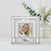 White Lace Pearl Foto Birthday Party Kaart (Staand voorkant)