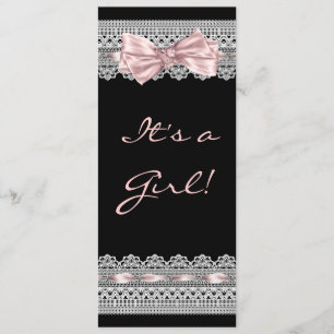 White Lace Pink and Black Baby Girl Shower Kaart