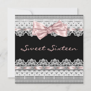 White Lace Pink Black Sweet Sixteen Verjaardagsfee Kaart