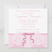 White Lace Pink Satin Het is een meisje Baby showe Kaart (Achterkant)