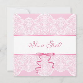 White Lace Pink Satin Het is een meisje Baby showe Kaart