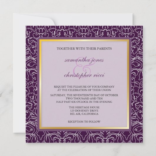 White Lace+ Plum Accent Wedding Invitations Kaart (Achterkant)