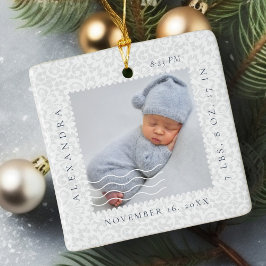 White Lace Postage Stamp Photo Lijst Birth Keramisch Ornament