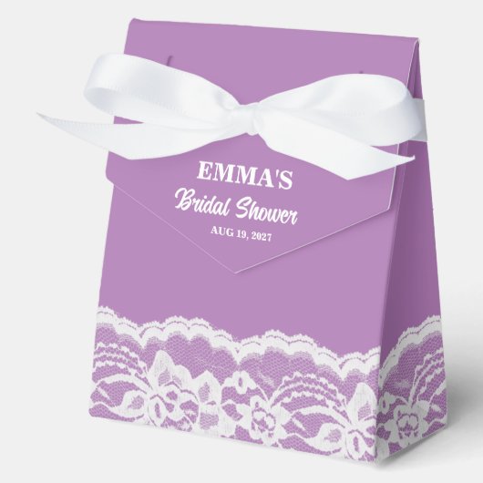 White Lace Purple Bridal Shower  Favor Box Bedankdoosjes (Voorkant)