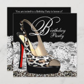 White Lace Red Leopard verjaardagsfeestje uitnodig Kaart (Voorkant / Achterkant)