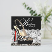 White Lace Red Leopard verjaardagsfeestje uitnodig Kaart (Staand voorkant)