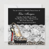 White Lace Red Leopard verjaardagsfeestje uitnodig Kaart (Achterkant)
