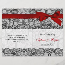 White lace, red ribbon book vouwprogramma Wedding