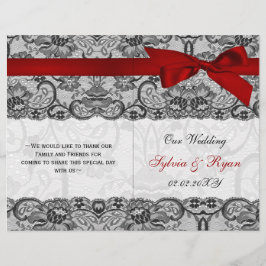 White lace, red ribbon book vouwprogramma Wedding