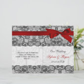 White lace, red ribbon book vouwprogramma Wedding (Staand voorkant)