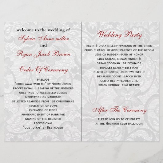 White lace, red ribbon book vouwprogramma Wedding (Achterkant)