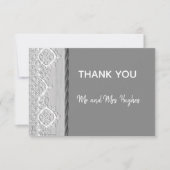 White lace romantic Grey bruiloft Bedankkaart (Voorkant)