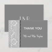 White lace romantic Grey bruiloft Bedankkaart (Voorkant / Achterkant)