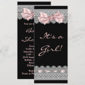 White Lace Roze en Zwarte Baby Meisje Douche Kaart (Voorkant / Achterkant)