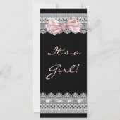 White Lace Roze en Zwarte Baby Meisje Douche Kaart (Voorkant)