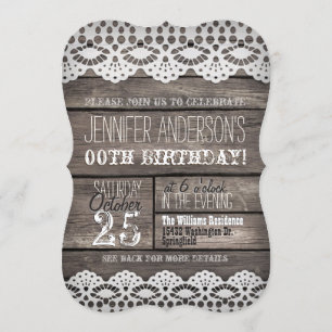 White Lace & Rustic Brown Wood Adult Teen Birthday Kaart