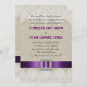 White Lace Rustic Wedding | Paarse linnenlint Kaart (Voorkant / Achterkant)