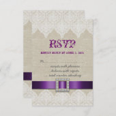 White Lace Rustic Wedding RSVP Paarse Linen (Voorkant / Achterkant)