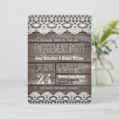 White Lace & Rustic Wood Engagement Party Kaart (Staand voorkant)