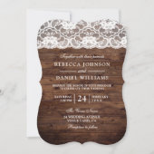White Lace Rustic Wood Wedding Uitnodiging (Voorkant)
