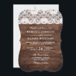 White Lace Rustic Wood Wedding Uitnodiging<br><div class="desc">Zie overeenkomend collectie in niche en nestwinkel</div>
