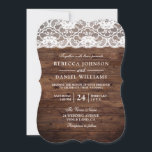 White Lace Rustic Wood Wedding Uitnodiging<br><div class="desc">Zie overeenkomend collectie in niche en nestwinkel</div>