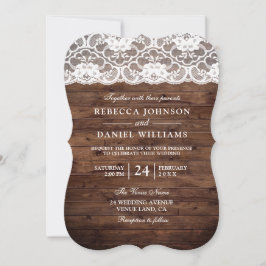 White Lace Rustic Wood Wedding Uitnodiging