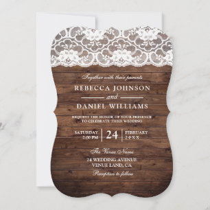  White Lace Rustic Wood Wedding Uitnodiging
