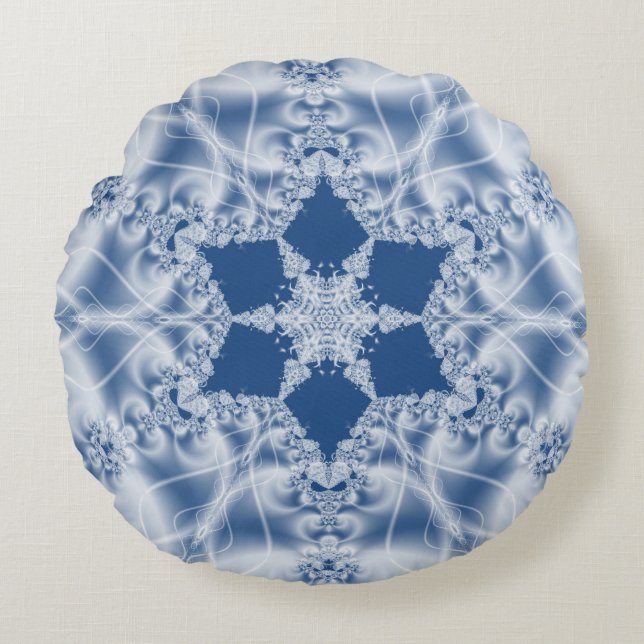 White lace satin look fractal patroon rond kussen (Voorkant)