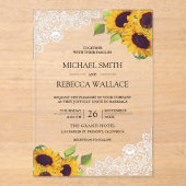 White Lace Sunflowers Wedding Acryl Uitnodigingen (Voorkant)