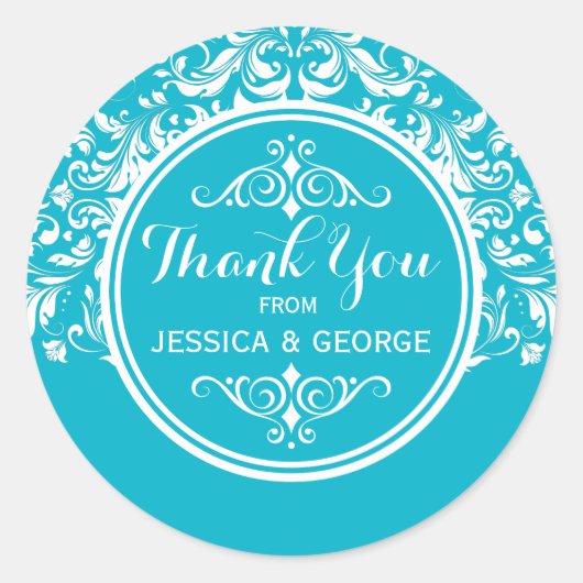 White Lace Turquoise Achtergrond Dank je wel 2 Ronde Sticker (Voorkant)