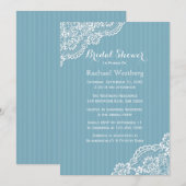 White Lace Vrijgezellenfeest Blue Stripes Wedding Kaart (Voorkant / Achterkant)