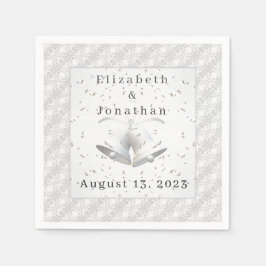 White Lace & Wedding Bells Paper Napkin Servet