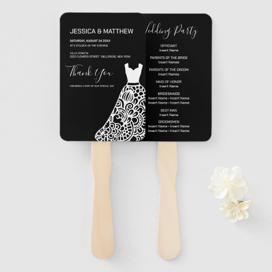 White Lace Wedding Dress Handwaaier (Voorkant en achterkant)