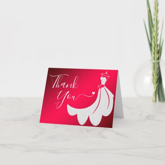 White Lace Wedding Dress op Red | Aangepast Bedankkaart (Voorkant)